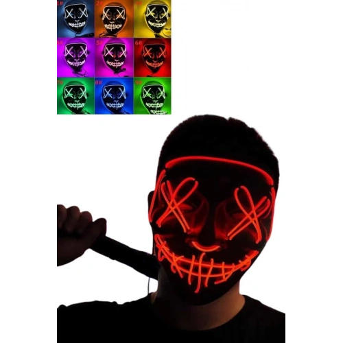 BFS Led Işıklı Neon Maske Cadılar Bayramı Maskesi Korkunç Korku Maskesi