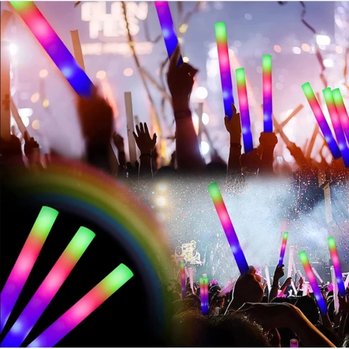 BFS  Led Işıklı Rengarenk Sünger Parti Çubuk Işıklı Kauçuk Sopa 46 cm