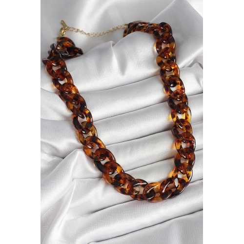 BFS Leopar Desenli Mika Kalın Zincir Kadın Kolye