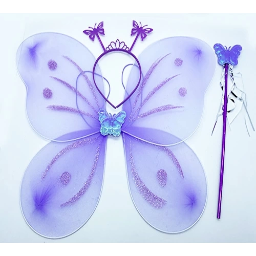 BFS   Lila Renk Kelebek Kanadı Tacı ve Sopası 50x37 cm