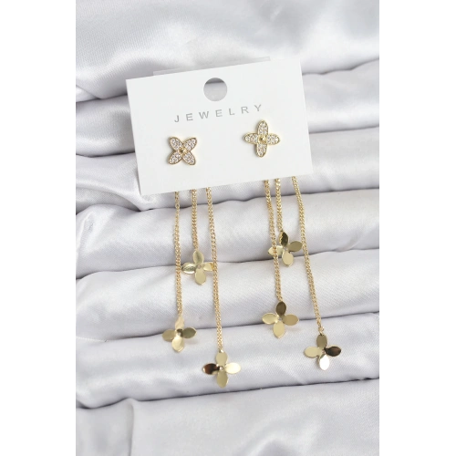 BFS Lotus Model Gold Renk Pirinç Sallantılı Kadın Küpe