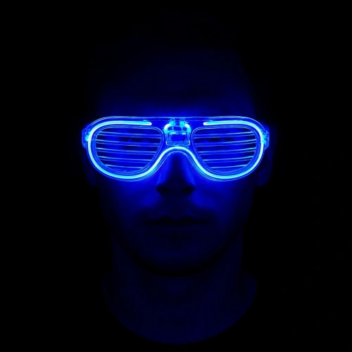 BFS  Mavi Led Işıklı Parti Gözlüğü - Neon Glow Şerit Gözlük 3 Modlu