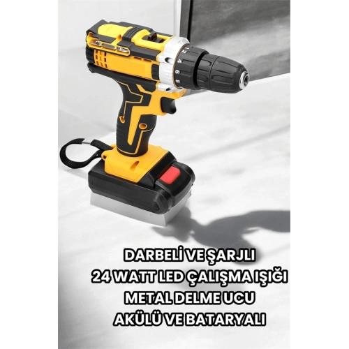 BFS Metal Dişli 24W Akülü Matkap -Çift Bataryalı ve LED Çalışma Işığı ile Tam Set