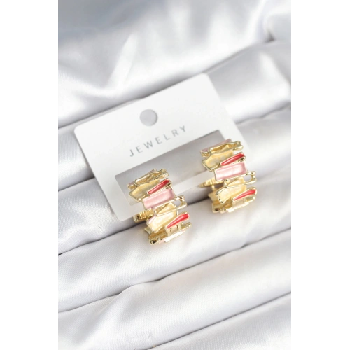 BFS Mineli Karışık Renkli Gold Pirinç Kadın Küpe