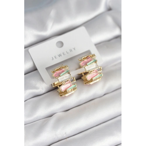 BFS Mineli Karışık Renkli Gold Pirinç Kadın Küpe