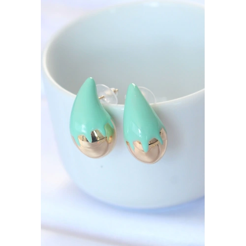 BFS Minimal Turkuaz Mineli Çift Renk Damla Küpe