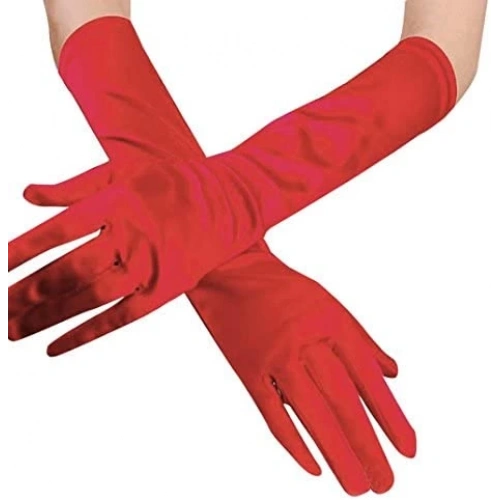 BFS Nessiworld  Kırmızı Renk Dirseğe Kadar Uzun Kumaş Eldiven 40 cm