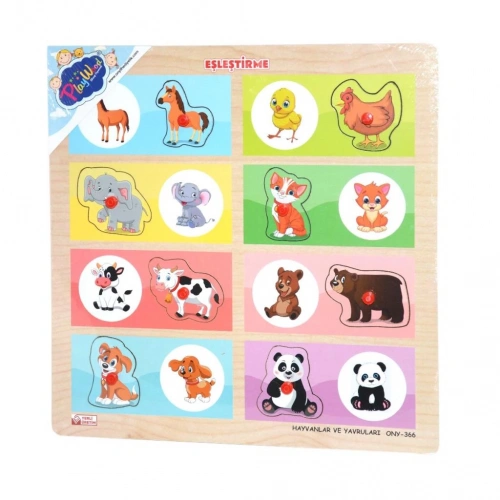 BFS Nessiworld ONY-366-367 Ahşap Tutmalı Eşleştirme -Hayvanlar ve Yavruları