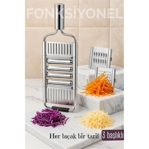 BFS Paslanmaz Çelik Sebze Rendesi – Değiştirilebilir 3 Bıçaklı, Çok Fonksiyonlu, Hızlı ve Pratik