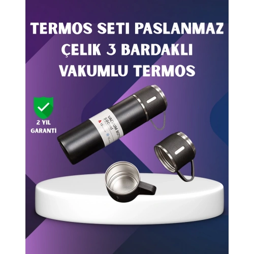 BFS Paslanmaz Termos ve İkili Bardak Seti | 6-12 Saat Sıcak/Soğuk Tutma