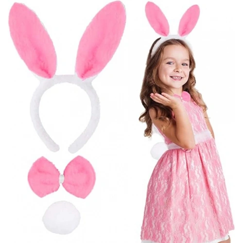BFS   Pembe Tavşan Kostüm Seti – Taç, Papyon, Ponpon (12’li Paket)