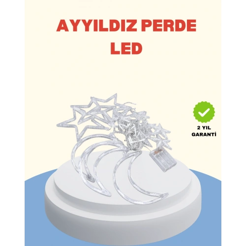 BFS Pilli Çalışan Yıldız Ay Perde Led Işık 2 Modlu Dekorasyon