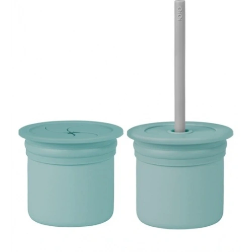 BFS Pipetli Silikon Bardak Seti Aqua Green / Powder Grey