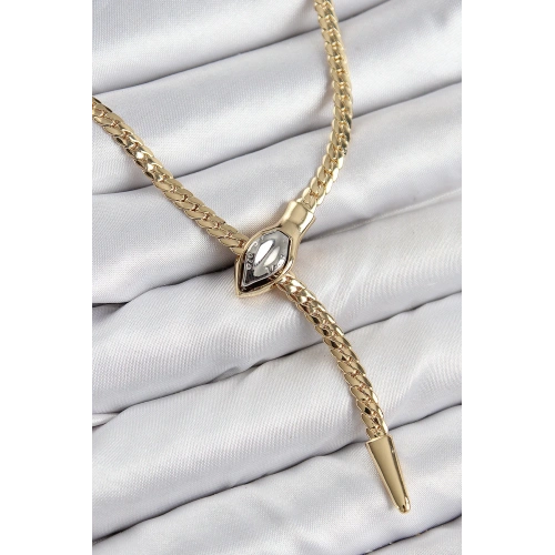 BFS Pirinç Asansörlü Yılan Model Gold Renk Kadın Kolye