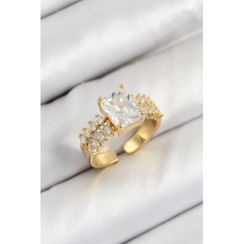 BFS Pirinç  Büyük Zirkon Taşlı Model Gold Renk Kadın Yüzük