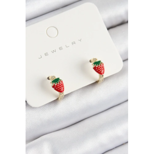 BFS Pirinç Çilek Model Gold Renk Çocuk Küpe