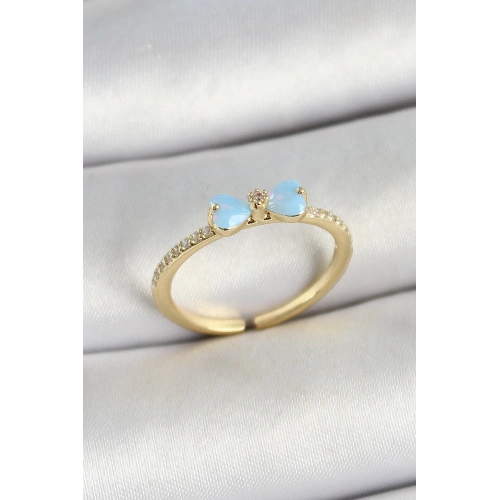 BFS Pirinç Fiyonk Figürlü Zirkon Taşlı Gold Renk Ayarlanabilir Kadın Yüzük