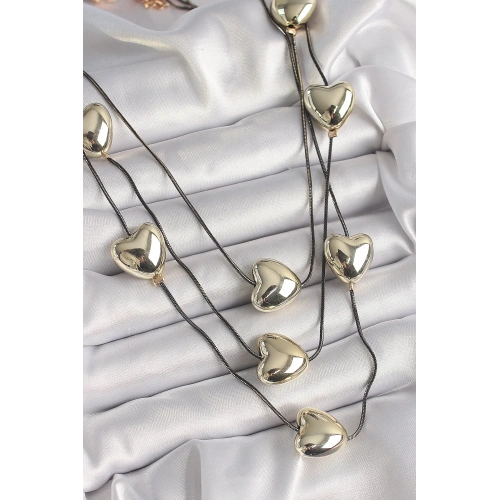 BFS Pirinç Füme Renk Zincir 3D Gold Renk Kalp Model Kadın Kolye