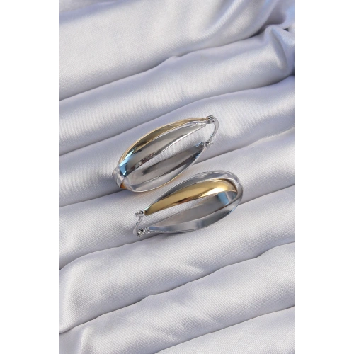 BFS Pirinç Gold Gümüş Renkli Uzun Kıvrımlı Küpe