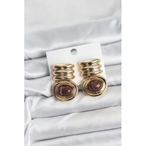 BFS Pirinç Gold Kahverengi Renk Vintage Kadın Küpe