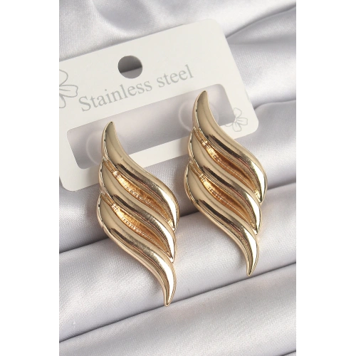 BFS Pirinç Gold Renk 3 Sıra Dalga Model Kadın Küpe