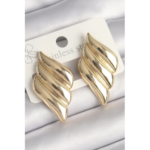 BFS Pirinç Gold Renk 3 Sıralı Dalgalı Model Kadın Küpe