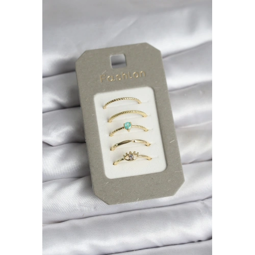 BFS Pirinç Gold Renk 5li Yüzük Seti