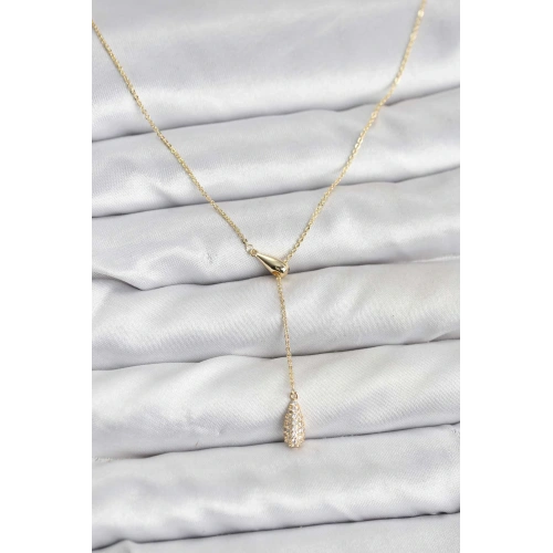 BFS Pirinç Gold Renk Asansörlü Damla Model Kadın Kolye