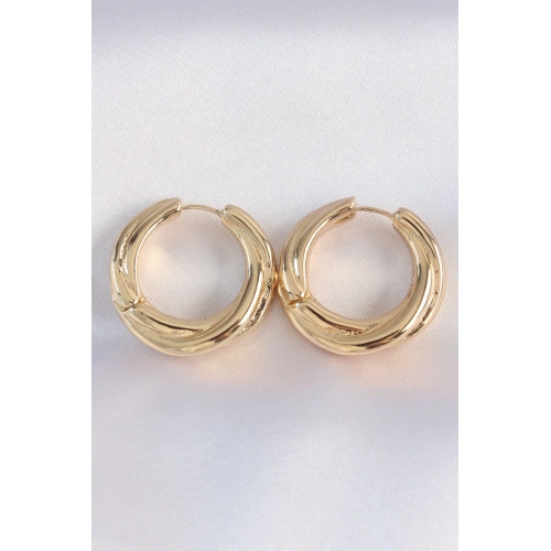 BFS Pirinç Gold Renk Asimetrik Kıvrım Küpe