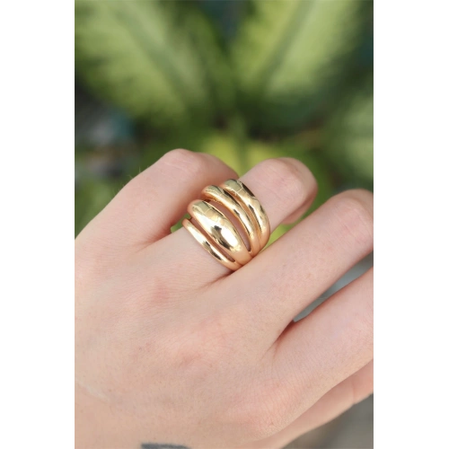 BFS Pirinç Gold Renk Ayarlanabilir Tırtıklı Bombe Yüzük