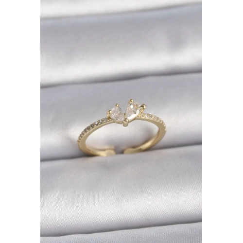 BFS Pirinç Gold Renk Ayarlanabilir Zirkon Taşlı Kalp Model Kadın Yüzük