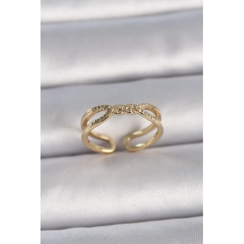 BFS Pirinç Gold Renk Ayarlanabilir Zirkon Taşlı Sarmal Model Kadın Yüzük