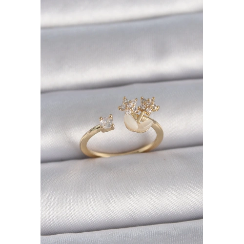 BFS Pirinç Gold Renk Ayarlanabilir Zirkon Taşlı Yıldız Model Kadın Yüzük