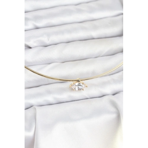 BFS Pirinç Gold Renk Choker Model Zirkon Taşlı Kadın Kolye
