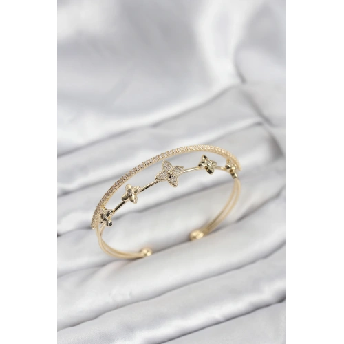 BFS Pirinç Gold Renk Çiçek Model Kadın Bileklik