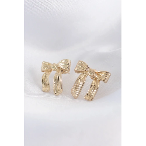 BFS Pirinç Gold Renk Çizgi Detay Fiyonk Küpe