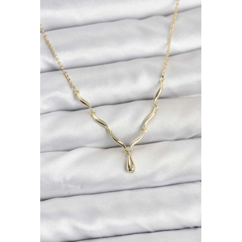 BFS Pirinç Gold Renk Damla Model Kadın Kolye