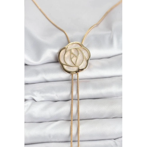 BFS Pirinç Gold Renk Gül Model Asansörlü Kadın Kolye