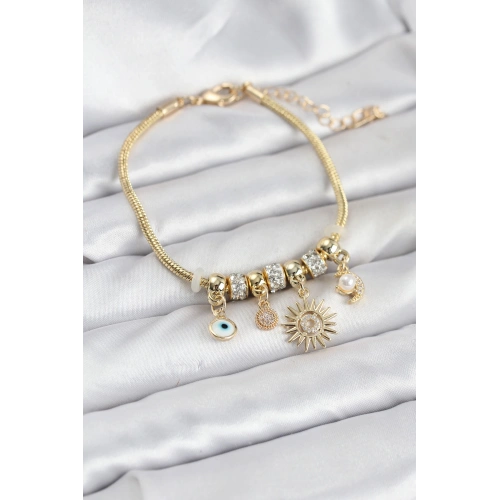 BFS Pirinç Gold Renk Güneş Charmlı Kadın Bileklik