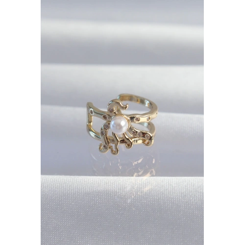 BFS Pirinç Gold Renk İncili Ahtapot Earcuff Küpe