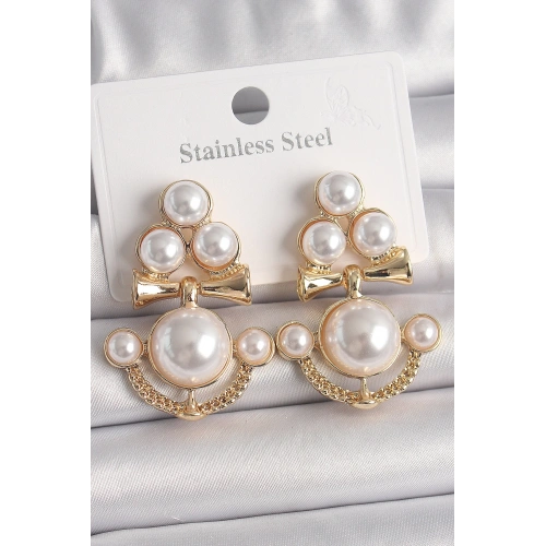 BFS Pirinç Gold Renk İncili Çapa Model Kadın Küpe