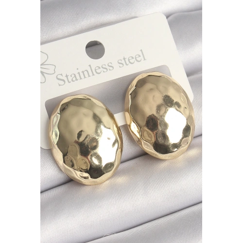 BFS Pirinç Gold Renk İşlemeli Bombe Oval Model Kadın Küpe