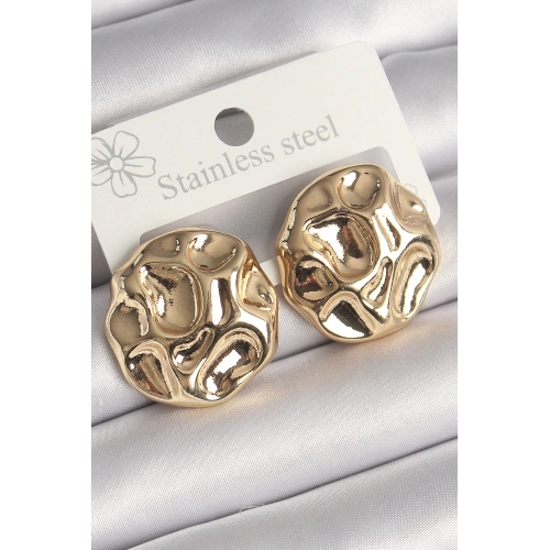 BFS Pirinç Gold Renk İşlemeli Daire Plaka Model Kadın Küpe