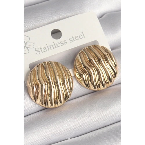 BFS Pirinç Gold Renk İşlemeli Daire Plaka Model Kadın Küpe