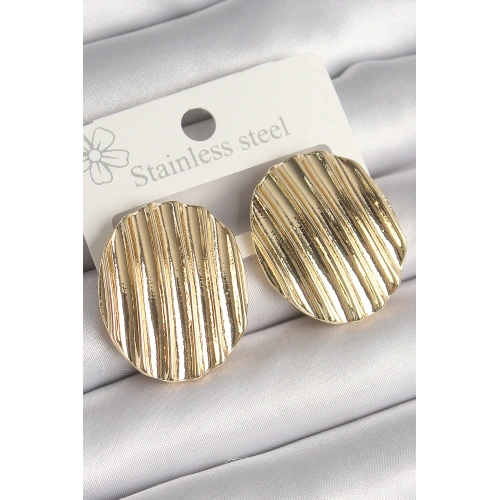 BFS Pirinç Gold Renk İşlemeli Daire Plaka Model Kadın Küpe