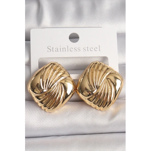 BFS Pirinç Gold Renk İşlemeli Kare Model Kadın Küpe