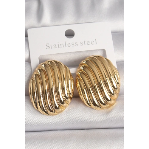 BFS Pirinç Gold Renk İşlemeli Oval Model Kadın Küpe