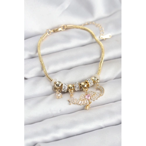 BFS Pirinç Gold Renk Kanatlı Charmlı Kadın Bileklik