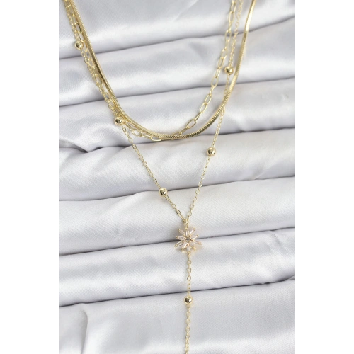 BFS Pirinç Gold Renk Kutup Yıldızı Model Detaylı 3lü Kombin Y Kadın Kolye