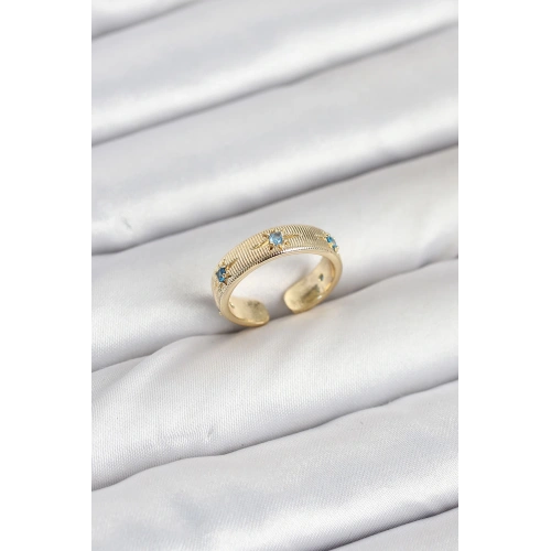 BFS Pirinç Gold Renk Mavi Zirkon Taşlı Kutup Yıldızı Model Kadın Yüzük